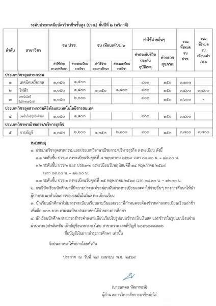 กำหนดการลงทะเบียนเรียน ภาคเรียนที่ 1/2569 