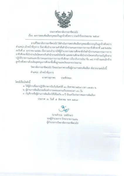 ผลการสอบคัดเลือก ตำแหน่ง เจ้าหน้าที่ธุรการ